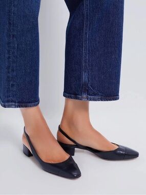Veronica Beard Black Leather Slingback Block-Heel Pumps